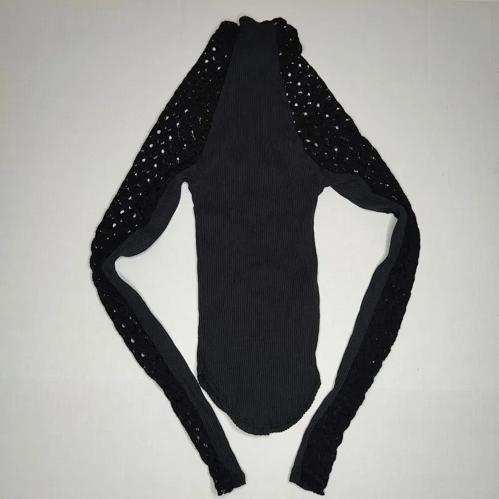 FREE PEOPLE Women's Clemente Mock Neck Top in Black size Extra Small NWOT